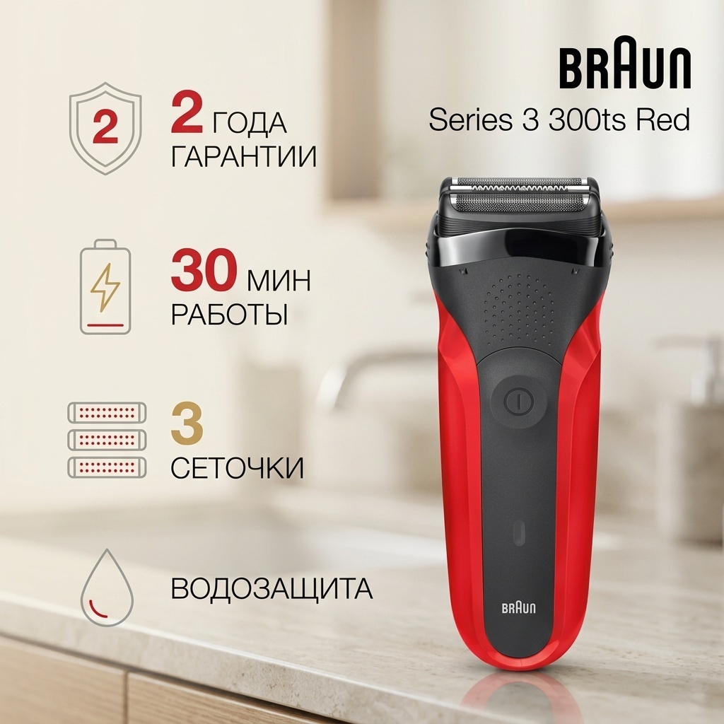 Электробритва Braun Series 3 300ts Red роторная