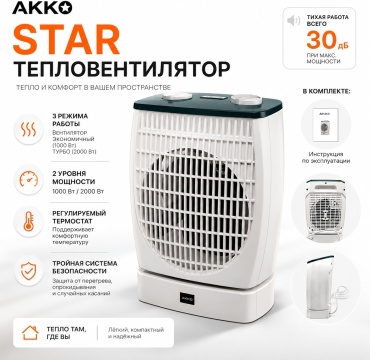 Тепловентилятор AKKO STAR AK80734 белый
