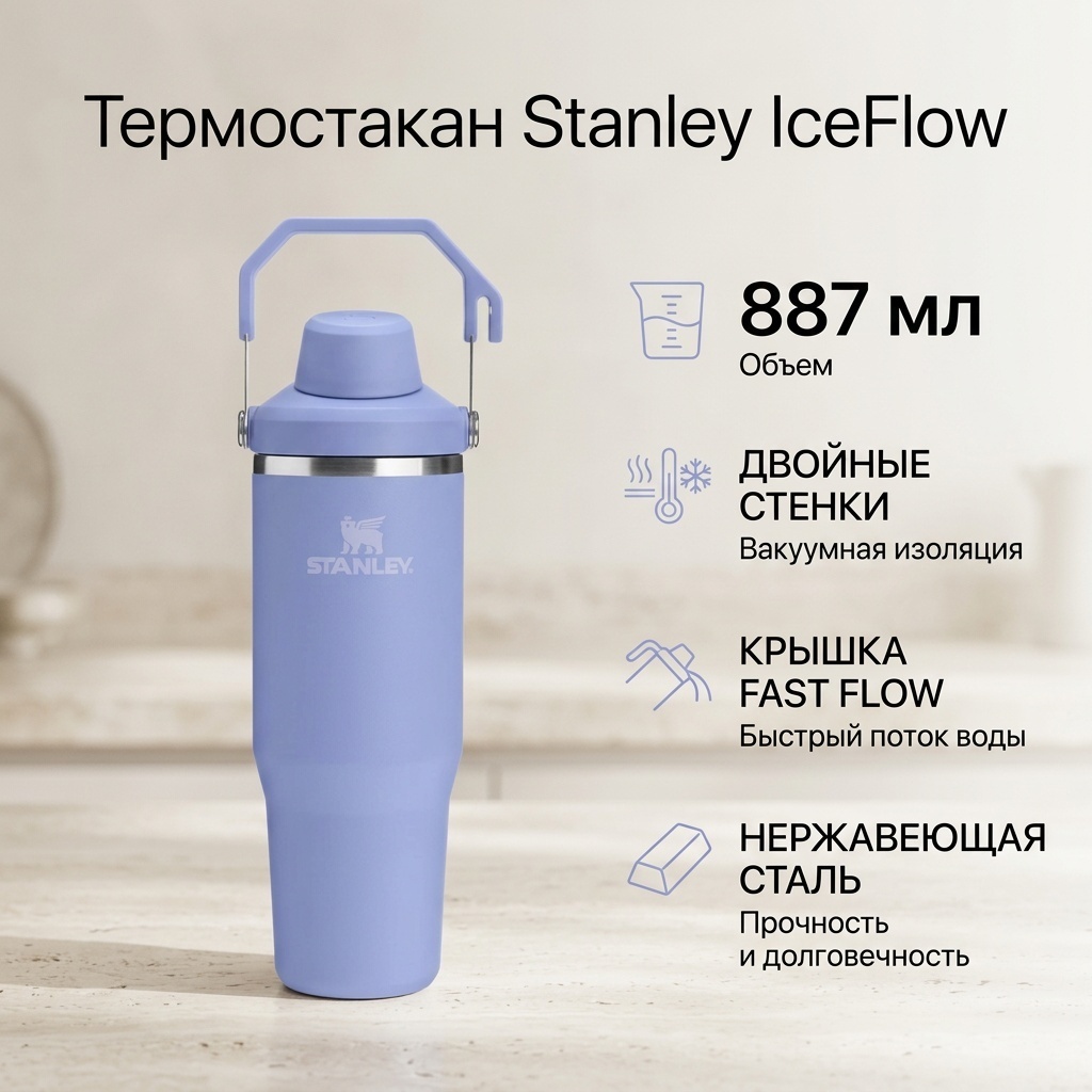 Кружка Stanley The IceFlow Tumbler with Fast Flow Lid 30 OZ, 887 мл, сталь, 1 шт.