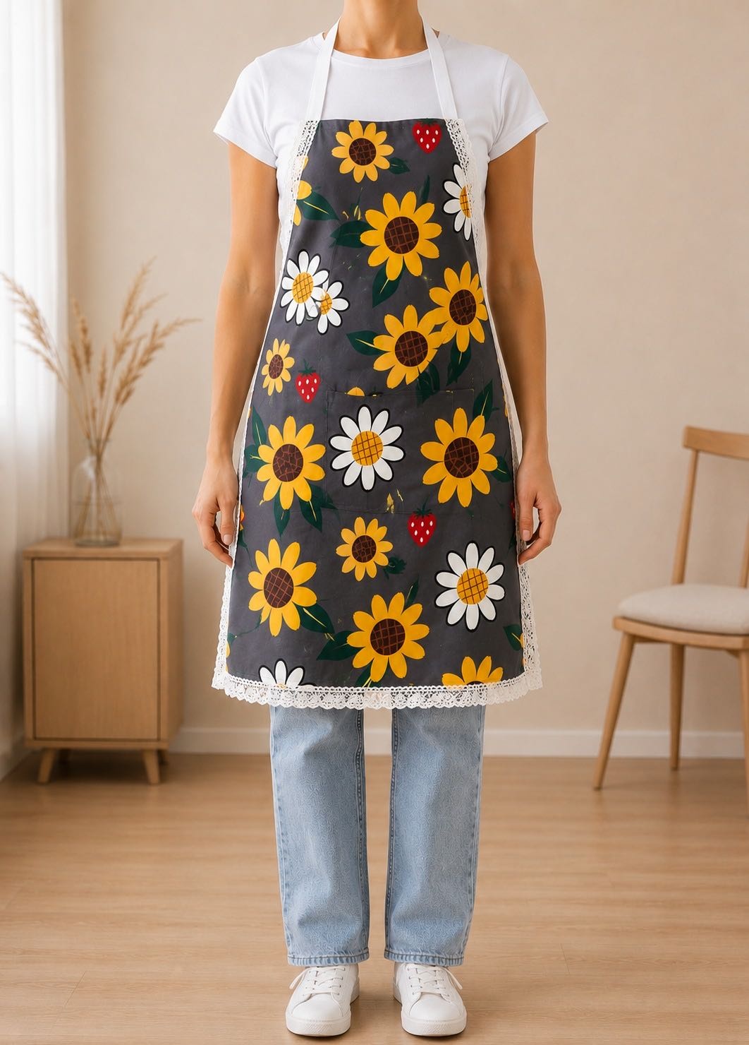 Фартук домашний 30444224_Sunflowersᴸ-GR 74x60 см хлопок, серый, мультиколор
