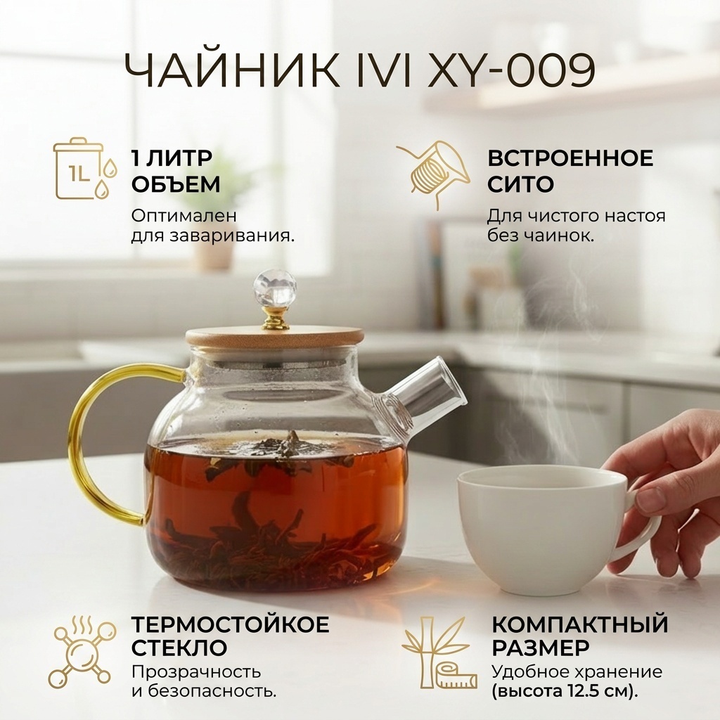 Чайник IVI XY-009 1 л, стекло