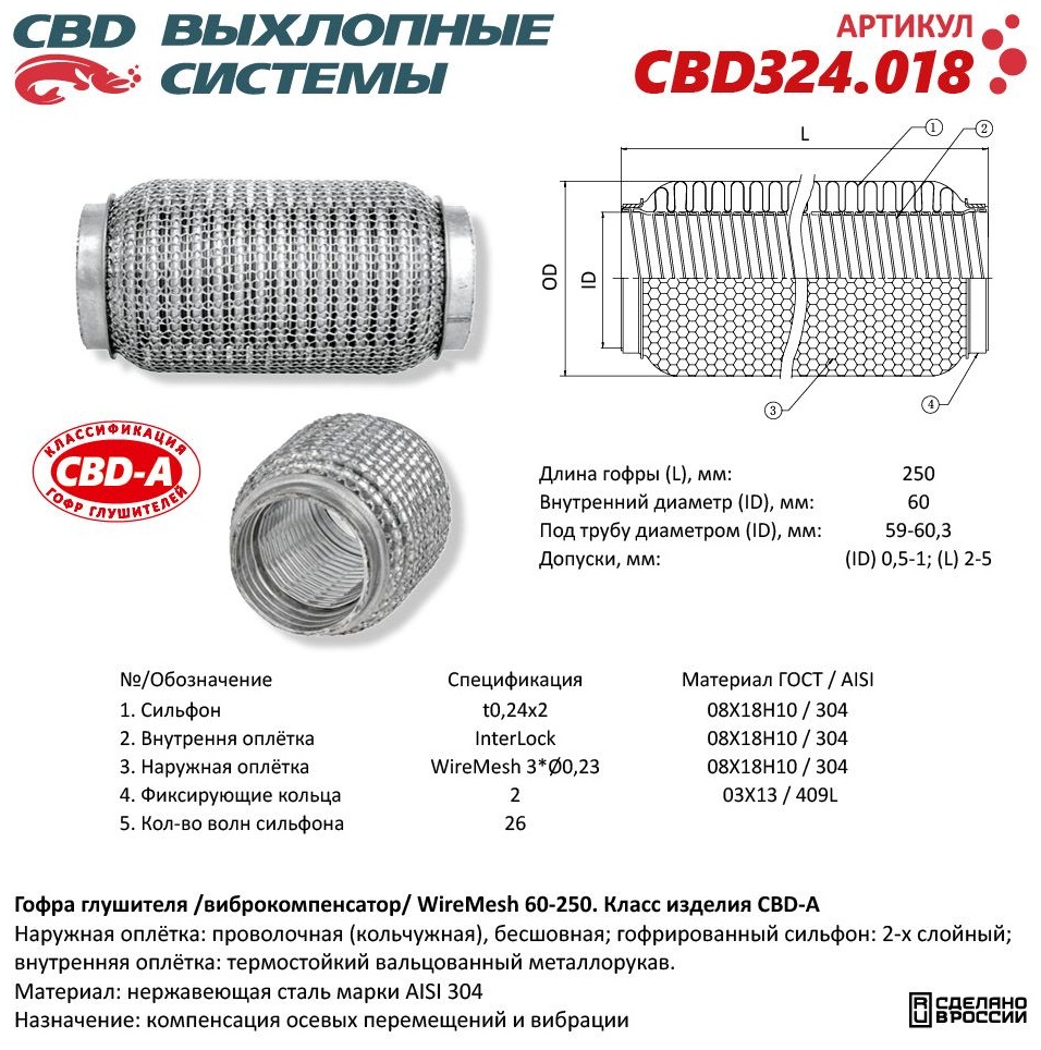 CBD гофра глушителя CBD324018