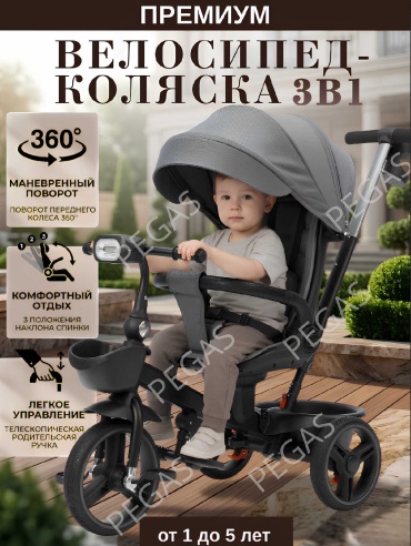 Трёхколёсный велосипед PEGAS PG-6200 серый