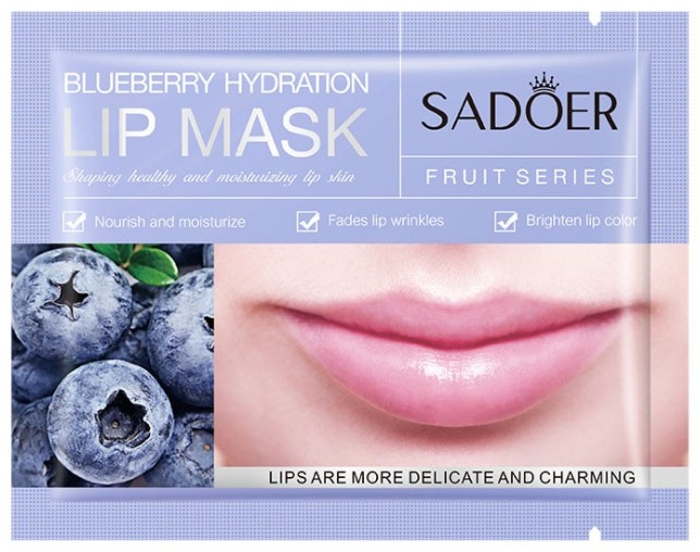 Патчи SADOER гидрогелевые Blueberry Hydrating Lip Mask New Увлажняющая маска для губ с черникой питательные 1 шт