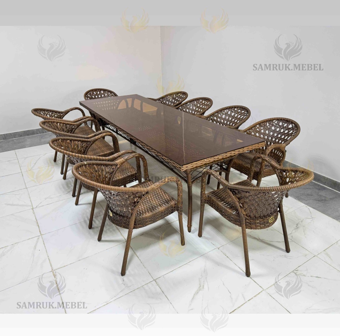 Комплект Samruk Mebel 11 в 1, кол-во персон: 10, металл, искусственный ротанг, стекло