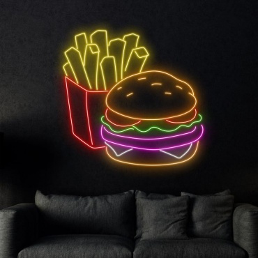 Неоновая вывеска настенный FastFood, желтый, зеленый, красный, фиолетовый, оранжевый