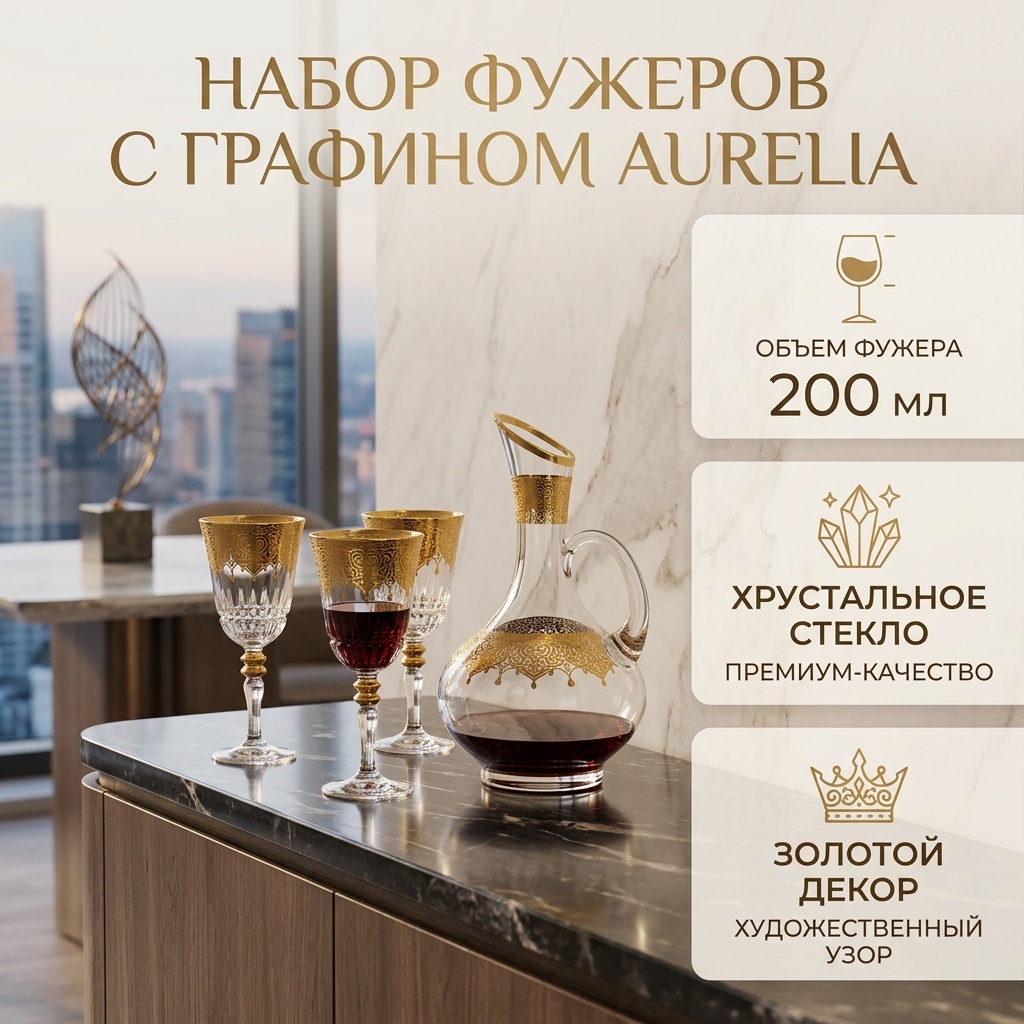 Набор бокалов 200 мл, стекло, хрусталь, 7 шт