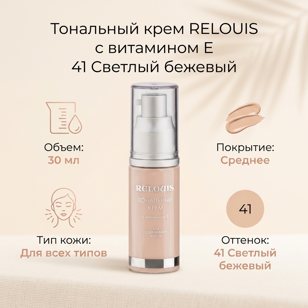 RELOUIS c витамином Е тональный крем 41 Cветлый бежевый 30 мл