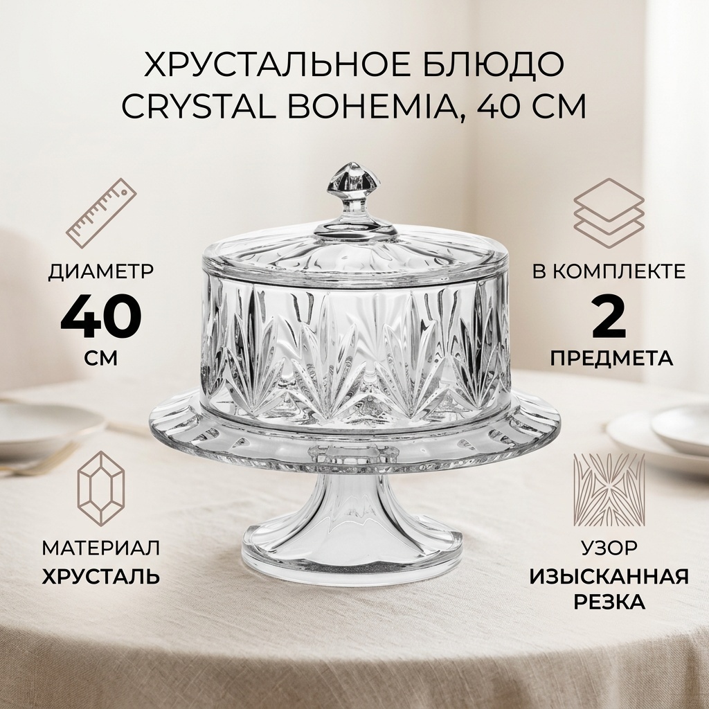 Блюдо CRYSTAL BOHEMIA 40х40 см, хрусталь, 2 шт