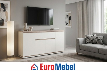 ТВ-тумба напольная Euromebel Лима, 00074907, 160.2x87.1x40.6 см, светло серый, светло-коричневый