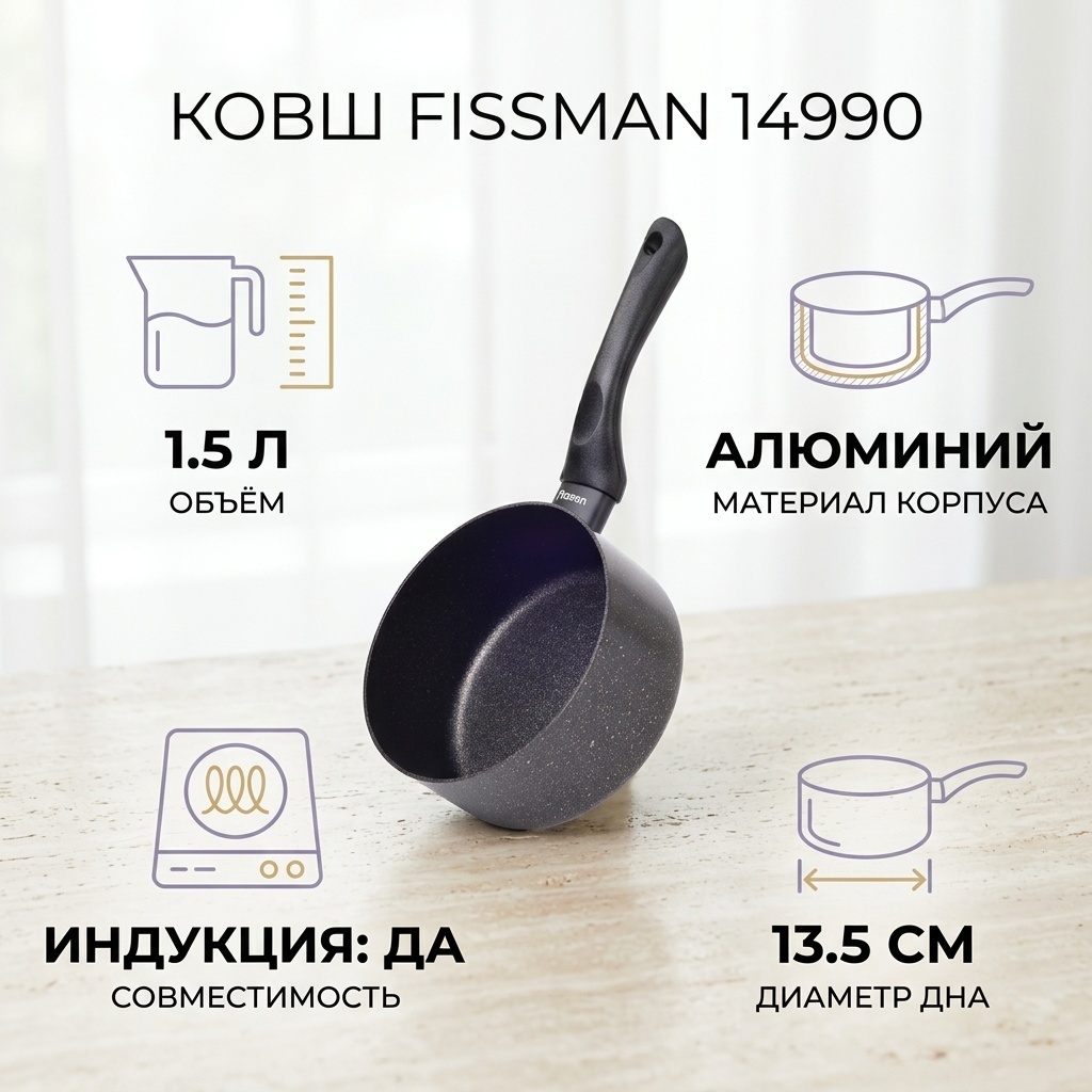 Ковш 1.5 л, Fissman 14990 алюминий