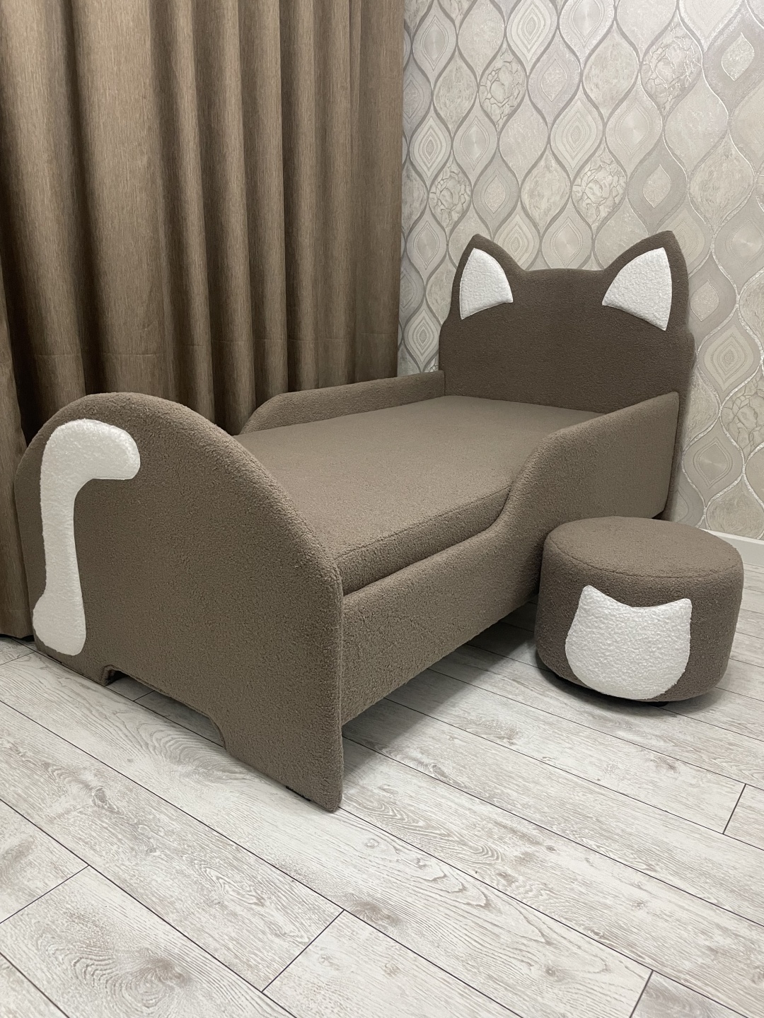 Детская кровать Котик, 80x160 см, коричневый