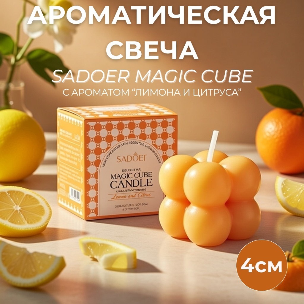 Ароматическая свеча SADOER Magic Cube Aromatherapy Candle (Lemon and Citrus) 6 см, 1 шт, фото 1