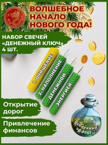 Свеча Денежный ключ мультиколор 4 шт