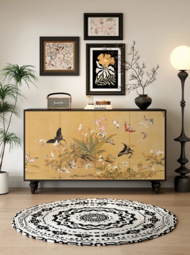 Комод 0424ck, 150x40x90 см, черный, мультиколор, бежевый