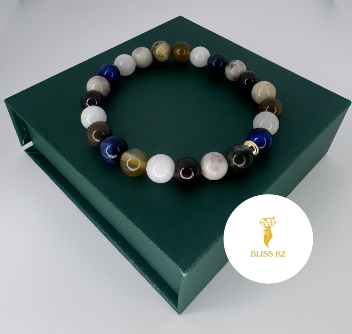 BLISS KZ длина 19 см натуральный камень, тигровый глаз, агат, гранат, перламутр, тигровый глаз, яшма, опал