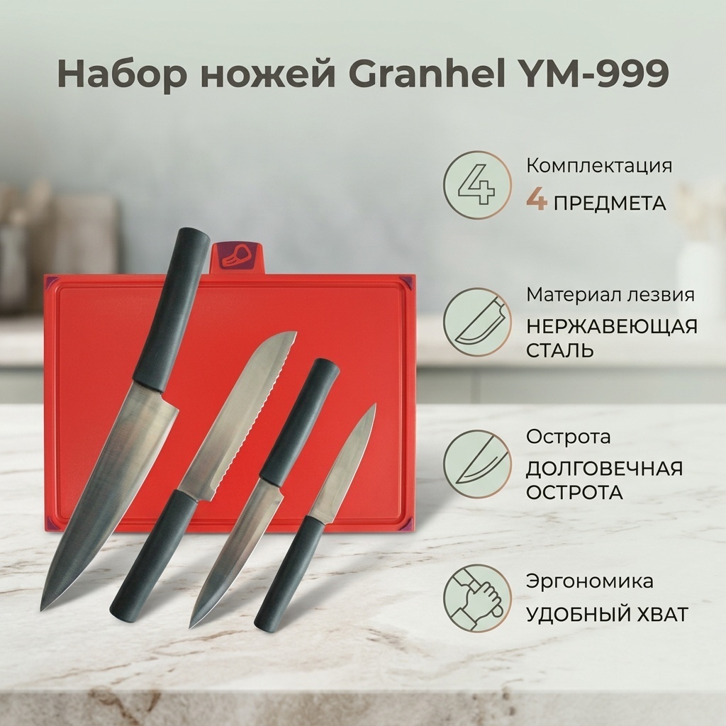 Набор ножей Granhel YM-999, лезвие: нержавеющая сталь 4 шт