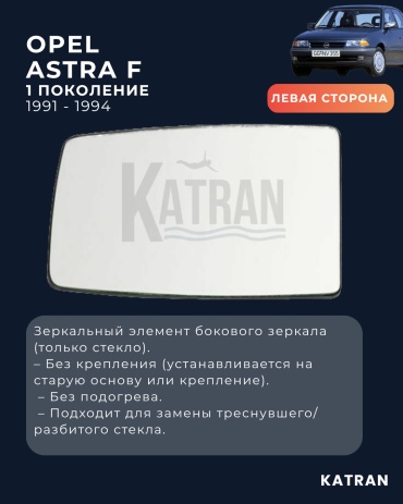 Стекло зеркала левое Astra F 1991-1994