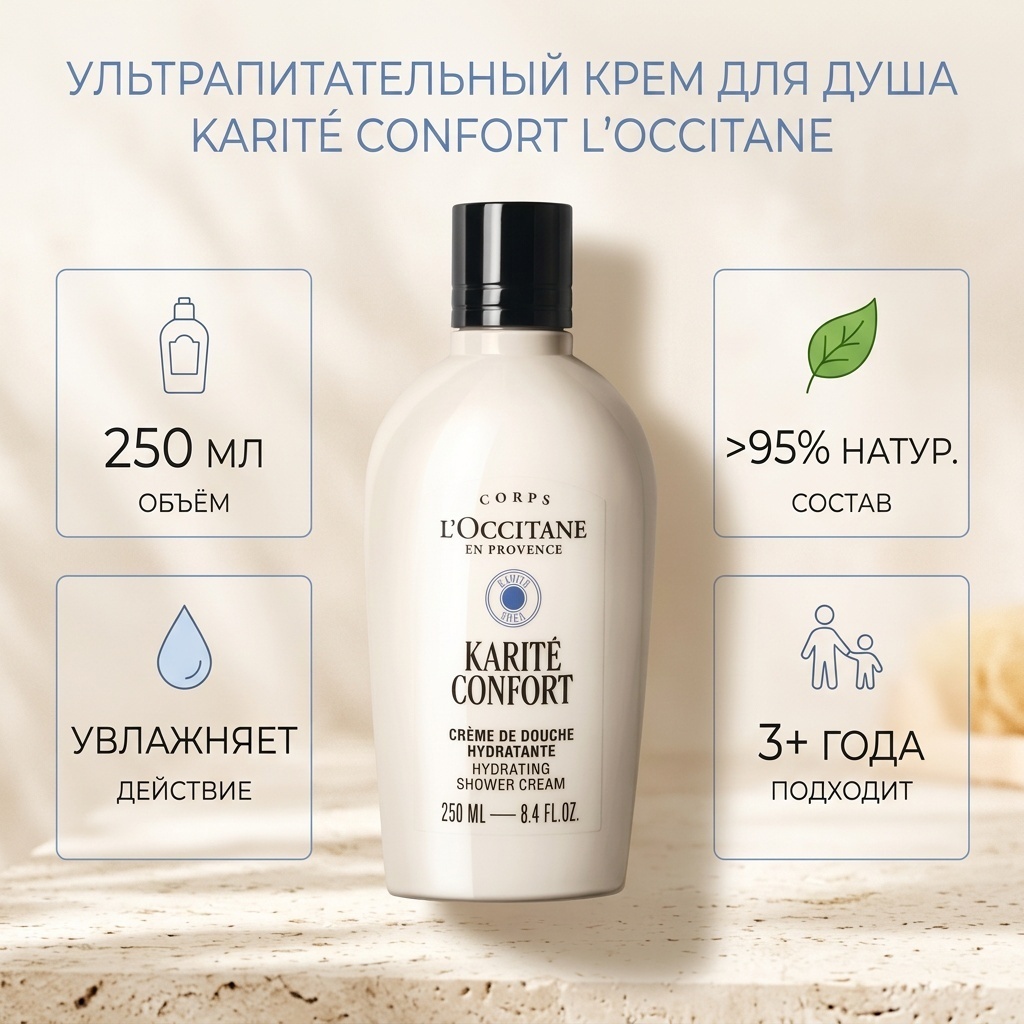 L'Occitane Ультрапитательный крем для душа Карите крем 250 мл