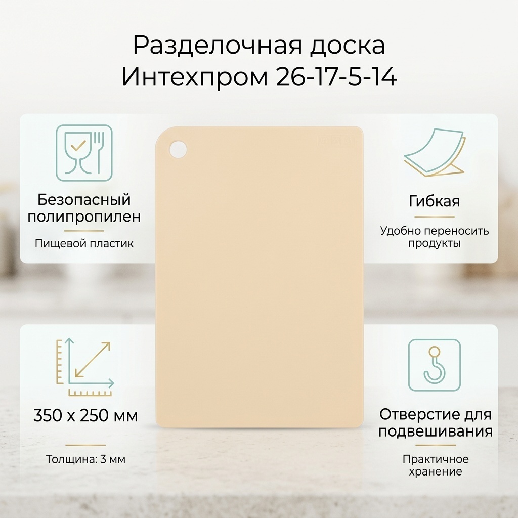 Интехпром разделочная доска 26-17-5-14 1 шт, полипропилен