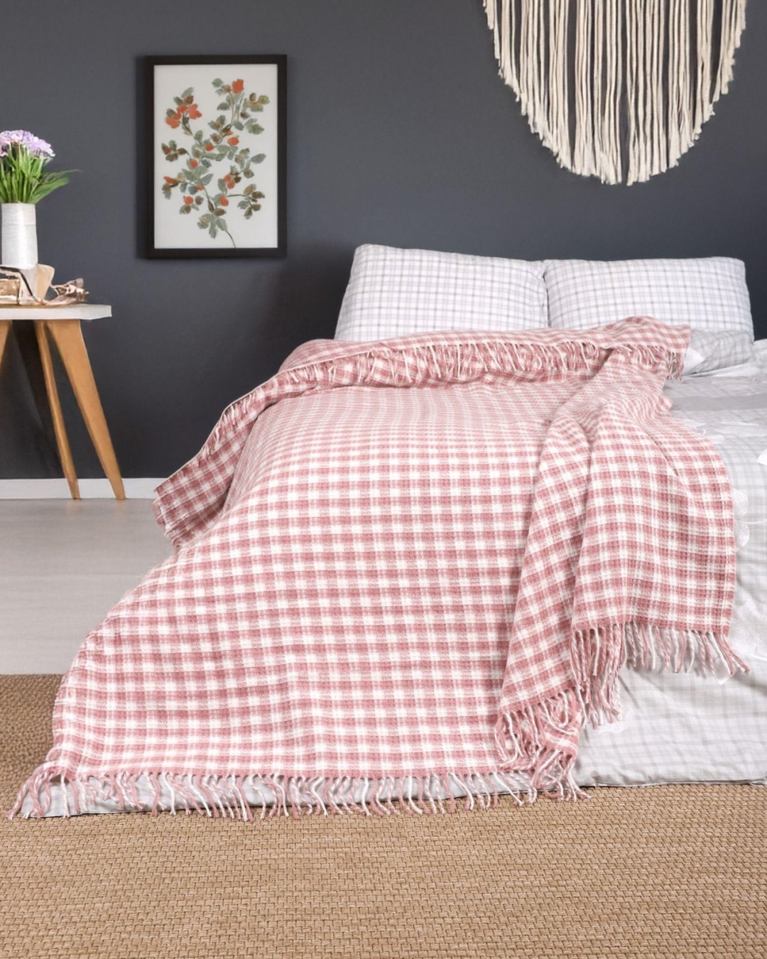 Плед LUX HOME 180х220 см, хлопок, акрил, полиэстер, белый, пудра