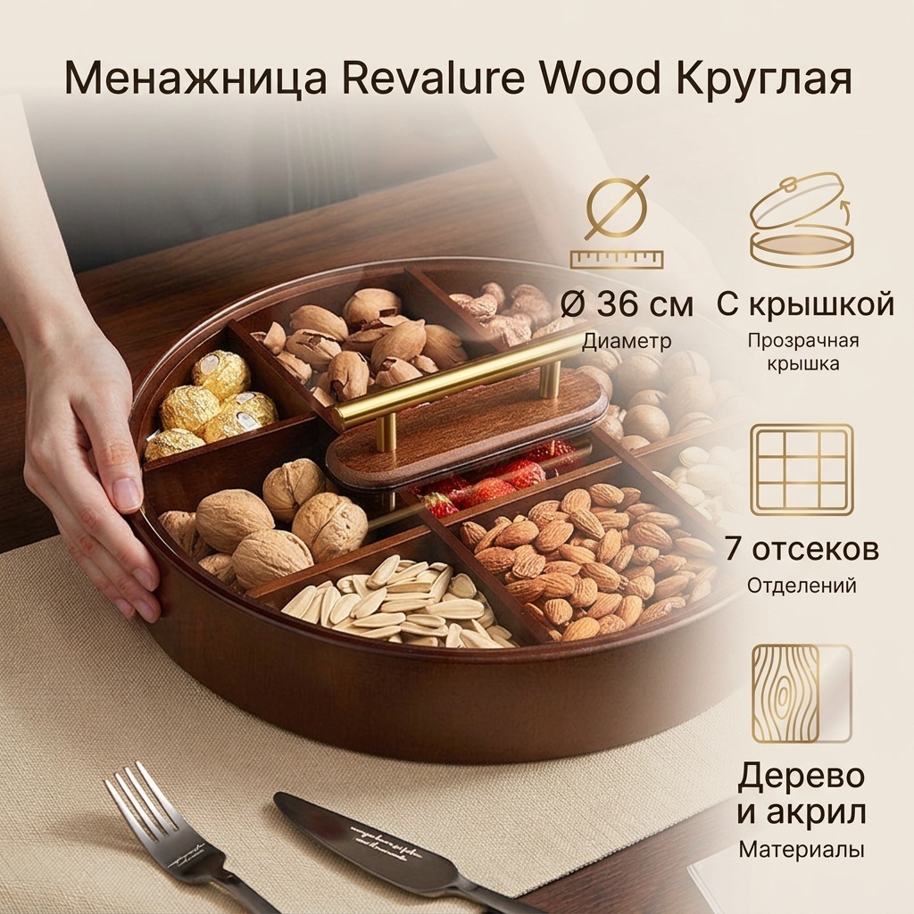 Менажница Revalure Wood 002154886 круглая 1 шт