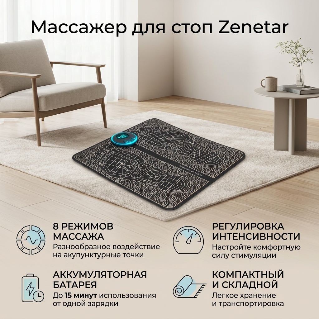 Массажер Зенетар массажный коврик для стоп коврик миостимулирующий