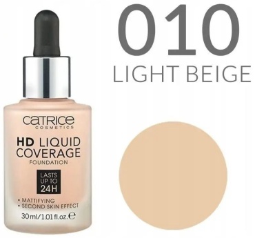 Catrice Тональная основа HD Liquid Coverage Foundation тональный крем 010 (Light Beige) 30 мл