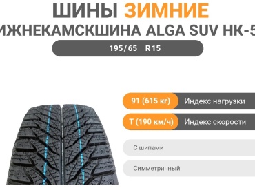 Нижнекамскшина Kama Alga НК-531 195/65 R15 91T с шипами