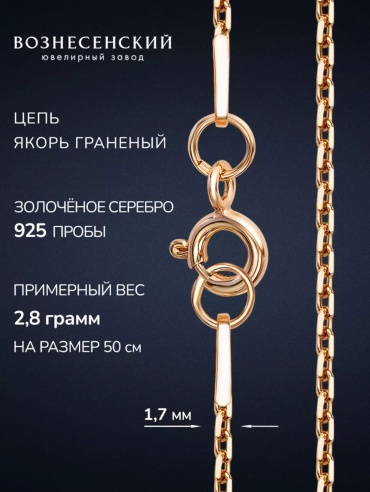 ВОЗНЕСЕНСКИЙ ЮЗ ЯГз-50 длина 40 см, вес 2.22 г серебро, плетение якорное