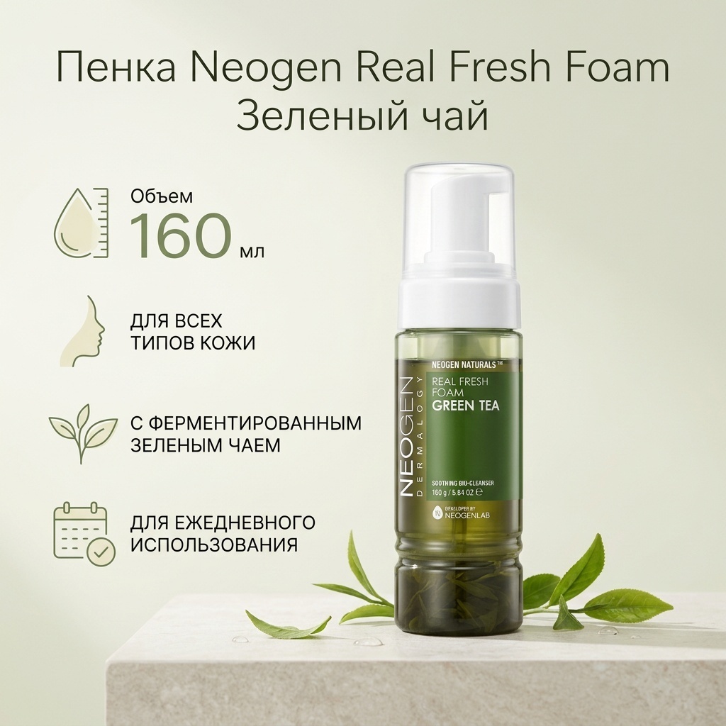 Neogen Real Fresh Foam, зеленый чай, 160 г пенка 160 мл