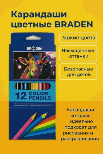 Цветной карандаш Braden форма трехгранная 12 шт