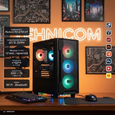 Tehnicom i3-13100F / RX 6750 XT 12 Гб / 32 Гб / 4000 Гб HDD+SSD 1000 Гб / Win 11 Pro