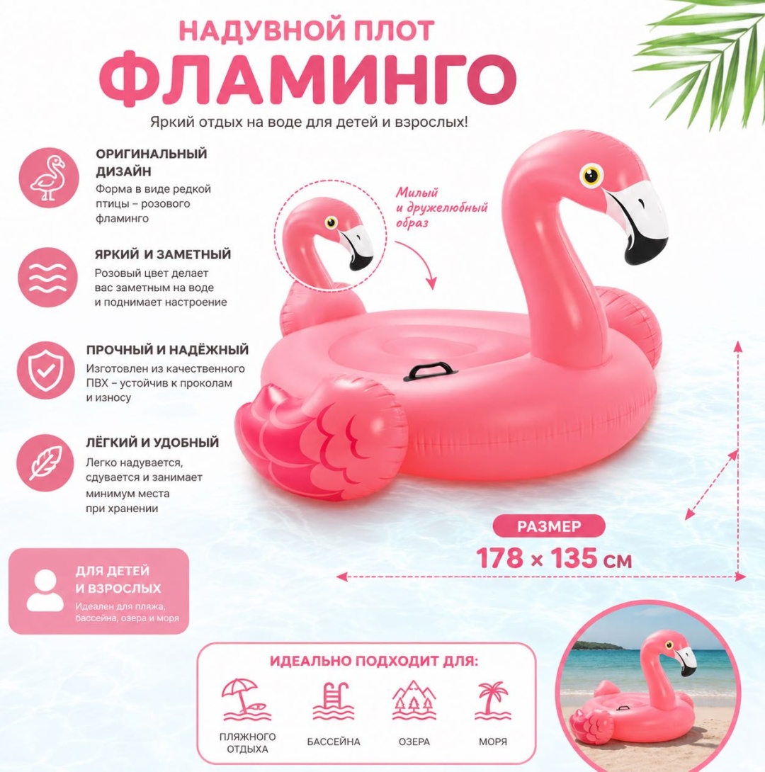 Плот для взрослых, для детей кол-во мест: 1, розовый