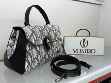 Сумка тоут Vostro натуральная кожа черный, серый