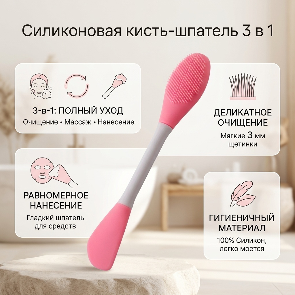 Кисть шпатель для очищения лица, для нанесения и перемешивания масок, силиконовая 1