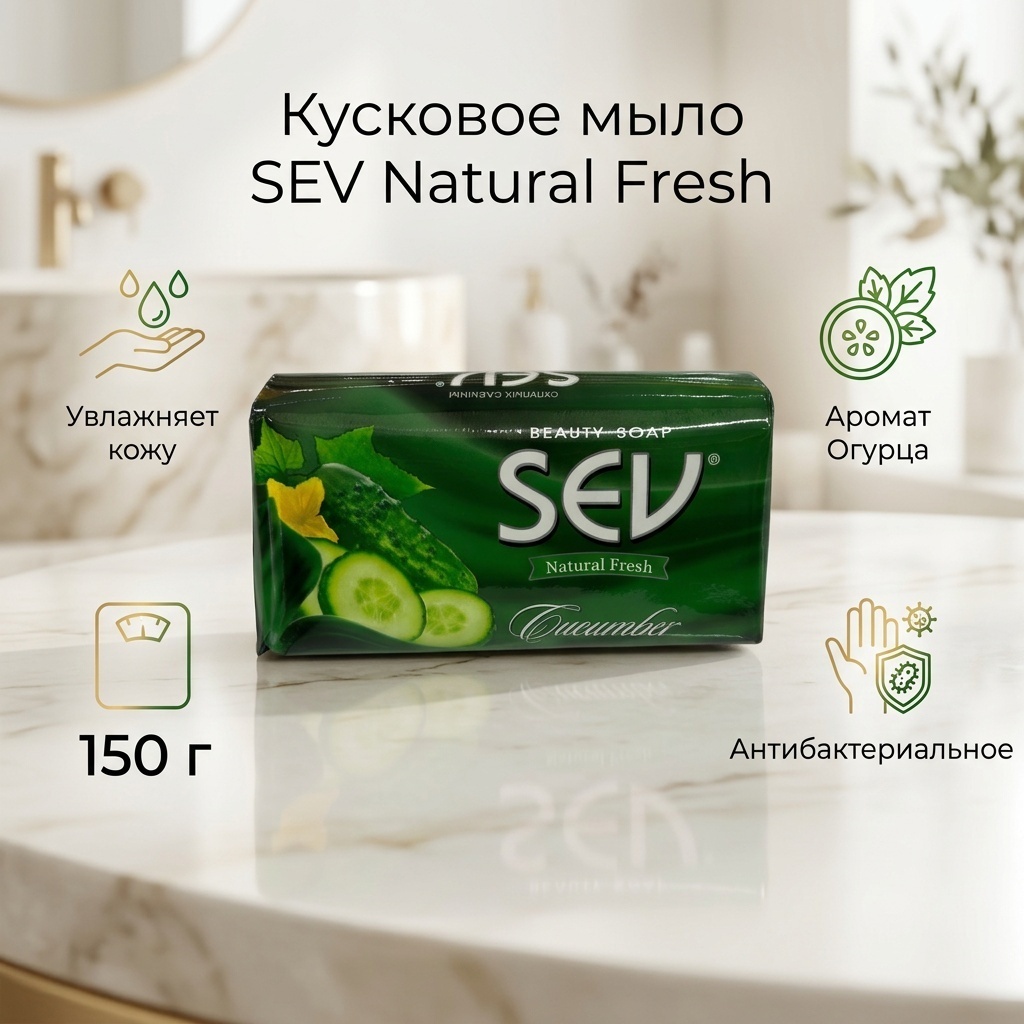 Кусковое мыло туалетное SEV Natural Fresh Огурец 150 г