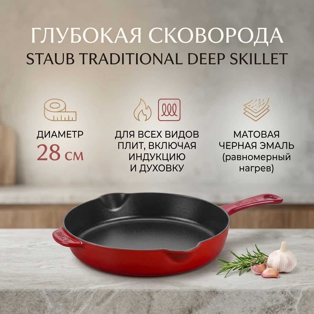 Сковорода Staub 28 см , чугун