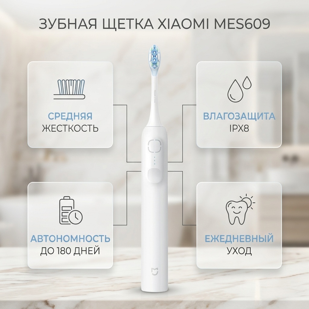 Xiaomi Зубная щетка Xiaomi MES609 белый зубная щетка средняя 1 шт