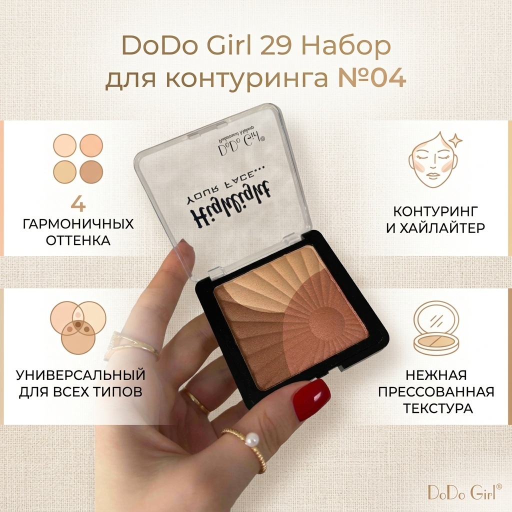 DoDo Girl 29 пудра-контуринг, пудра-хайлайтер, хайлайтер, набор для контуринга 04