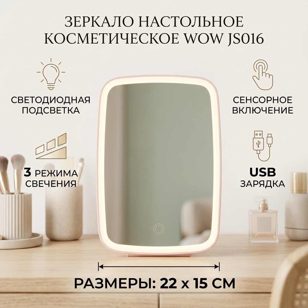 WOW зеркало настольное косметическое 22х15