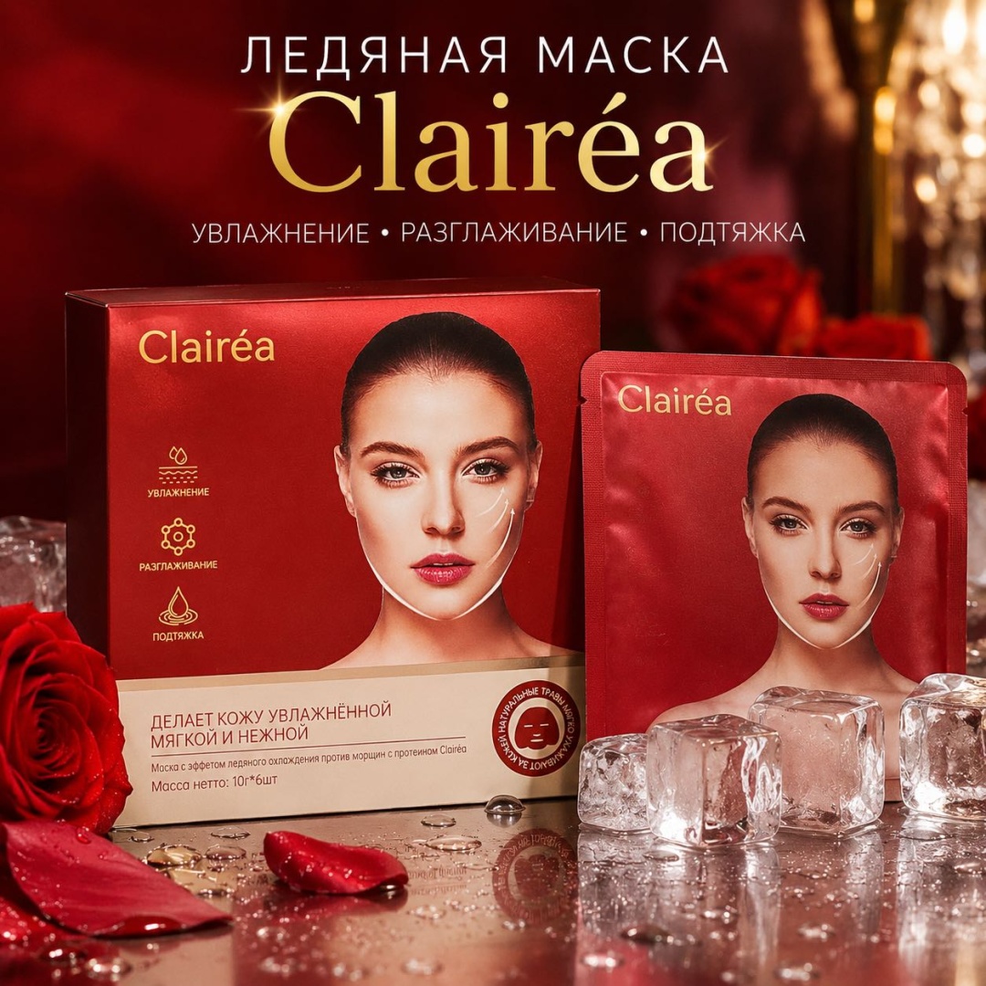 Маска для лица Clairea тканевая Маска для лица Clairéa с коллагеном охлаждающая увлажняющая подтягивающая против морщин 6 шт