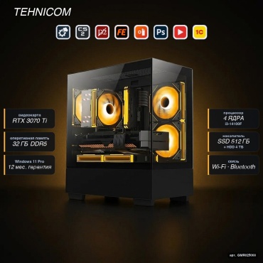 Tehnicom i3-14100F / RTX 3070 Ti 8 Гб / 32 Гб / 4000 Гб HDD+SSD 512 Гб / Win 11 Pro