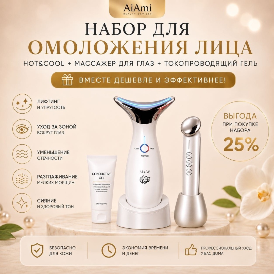 AiAmi микротоковый массажер, аппарат для RF-лифтинга, аппарат светодиодной LED терапии