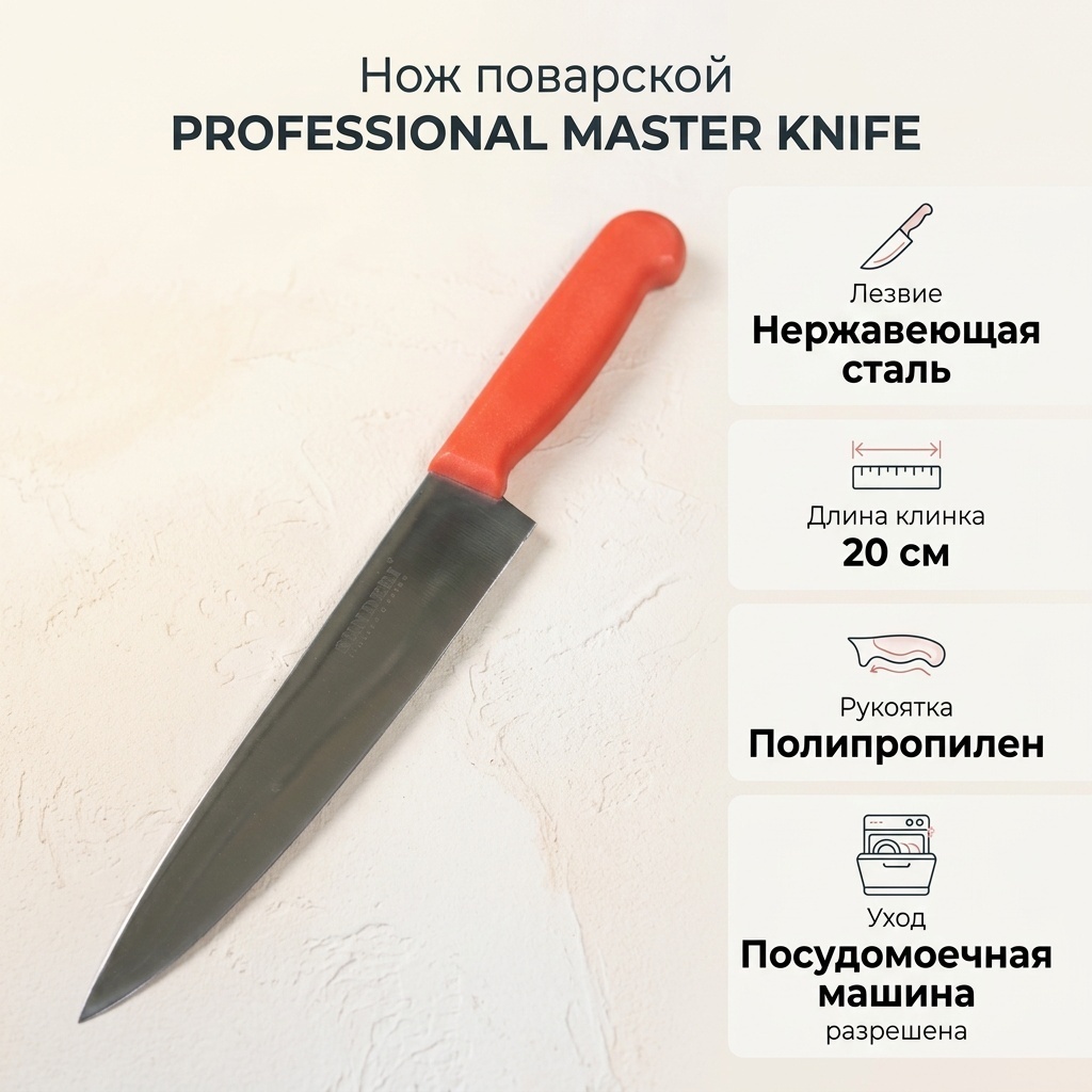 Нож поварской , лезвие: нержавеющая сталь 1 шт