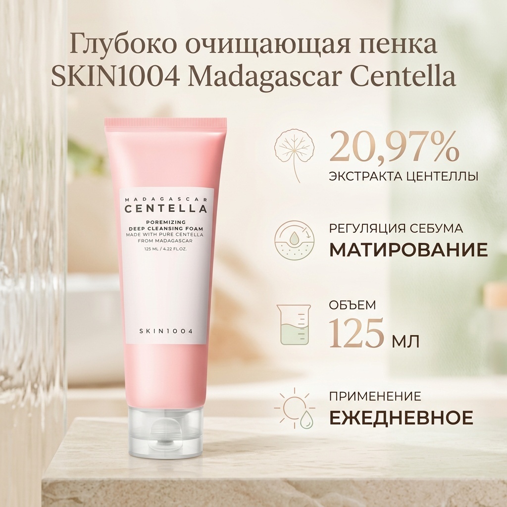 SKIN1004 Madagascar Centella Poremizing Deep Cleansing Foam с экстрактом центеллы пенка 125 мл