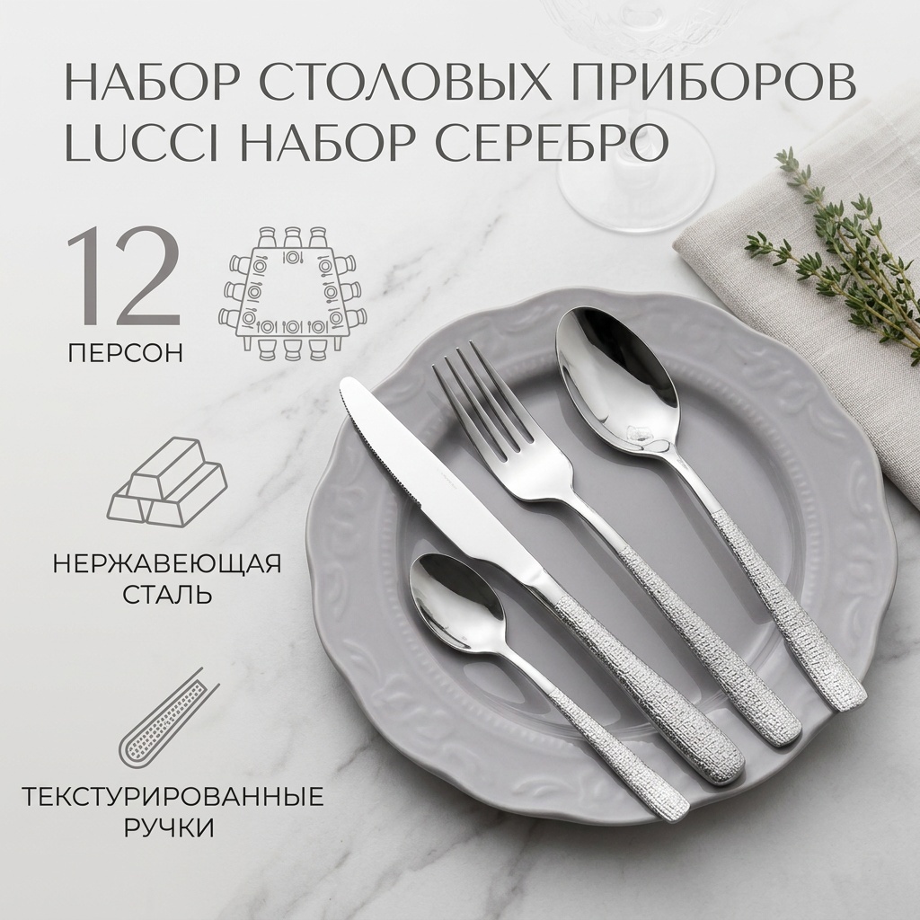 Набор столовых приборов LUCCI 48 шт, белый набор серебро 12 персон 569627146