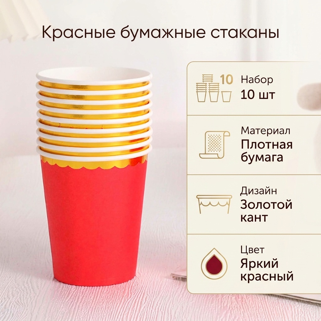 Стакан 550-039/4 красный 10 шт