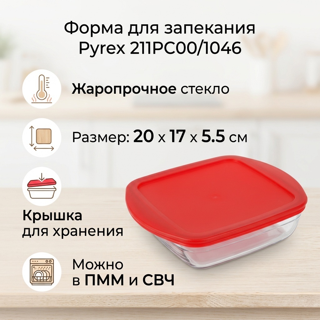 Форма для выпечки, для запекания Pyrex стекло, 1 шт