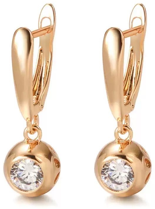Серьги REELOU Crystal кристальный круг вес 3 г сплав покрытый золотом 24К, циркон